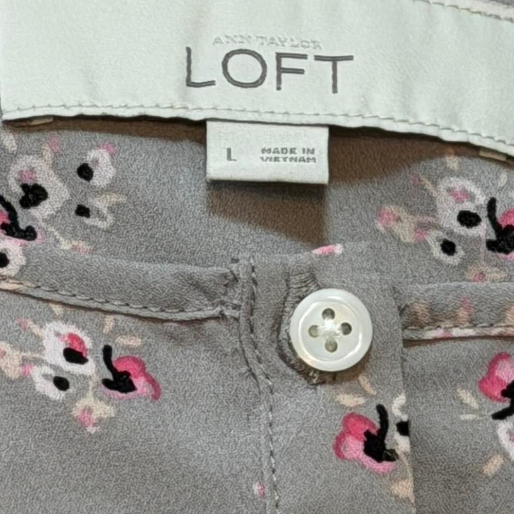 Loft Gray Floral Cinched Waist Blouse, Women's Size L - Picture 5 of 8